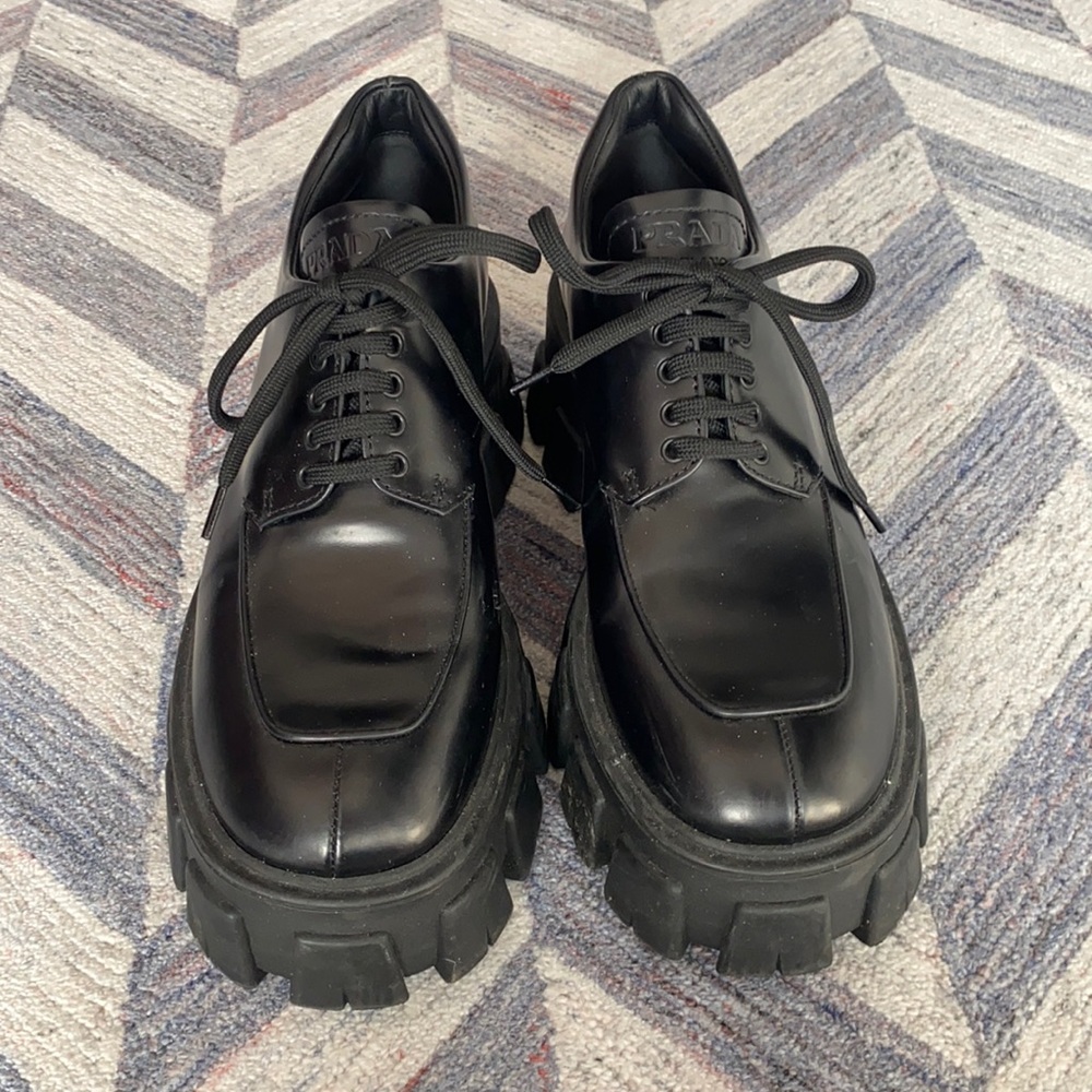 Prada Monolith brushed leather lace-up shoes